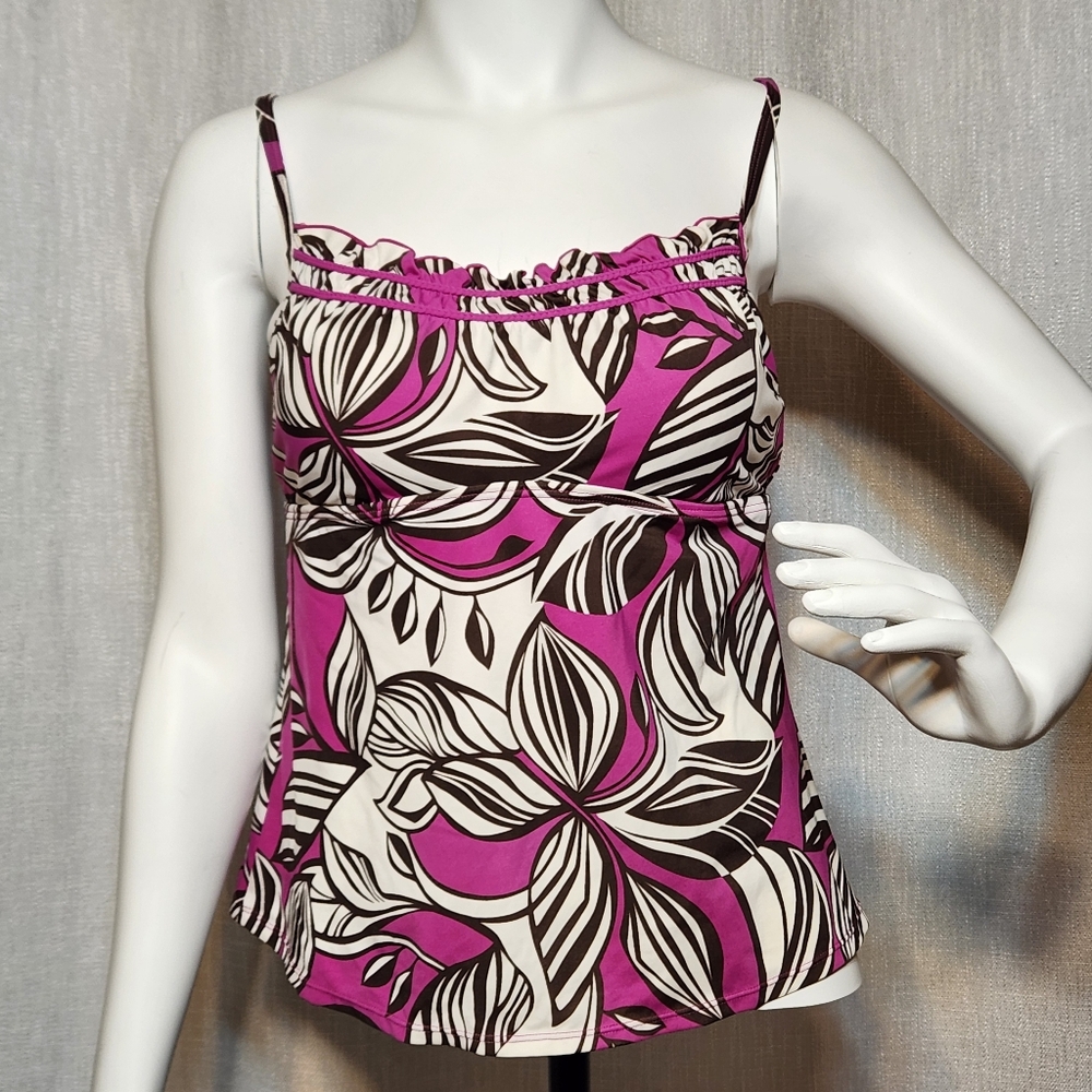 South Point Swimsuit Top Tankini Pink Brown Tropical Adjustable Shoulder Straps